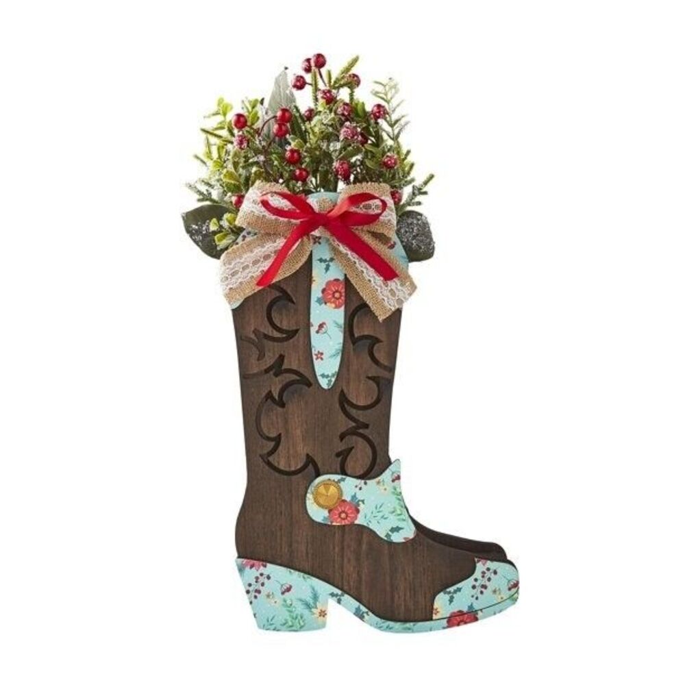 Pioneer Woman Holiday Tabletop Wood Cowboy Boot Floral Christmas Decor Blue New
